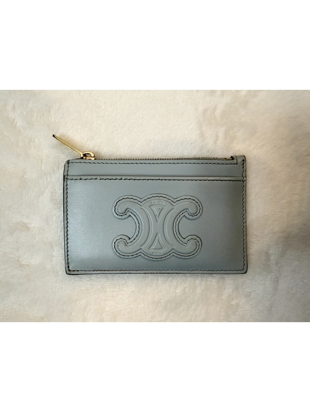 Celine Zipped Card Holder in Cuir Triomphe Calfskin Light Blue + Box & Dust Bag